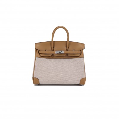 HERMÈS BIRKIN 30 SWIFT CANVAS BISCUIT SILVER BUCKLE H082686CKA6 (30*23*15cm)